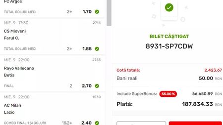 Bilet senzațional la pariuri sportive! A câștigat o avere cu 50 de lei