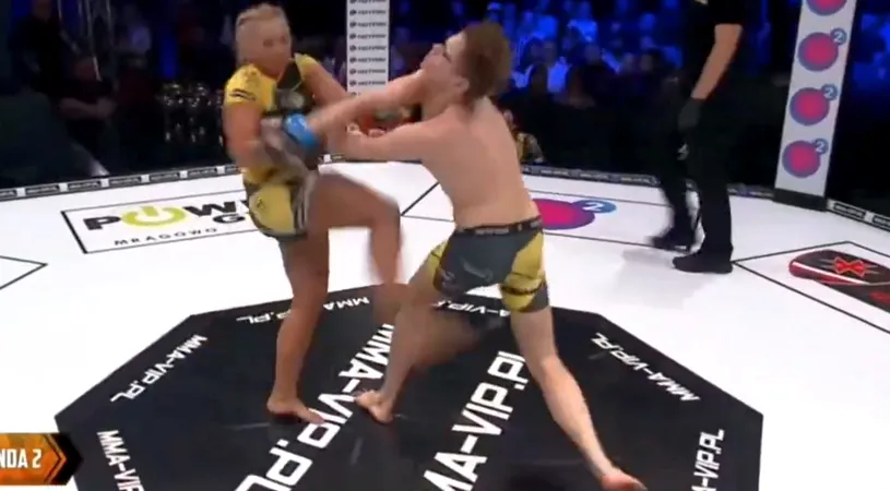 Moment scandalos într-o gală de MMA! Fanii, dezgustați de primele confruntări intergender organizate vreodată! VIDEO