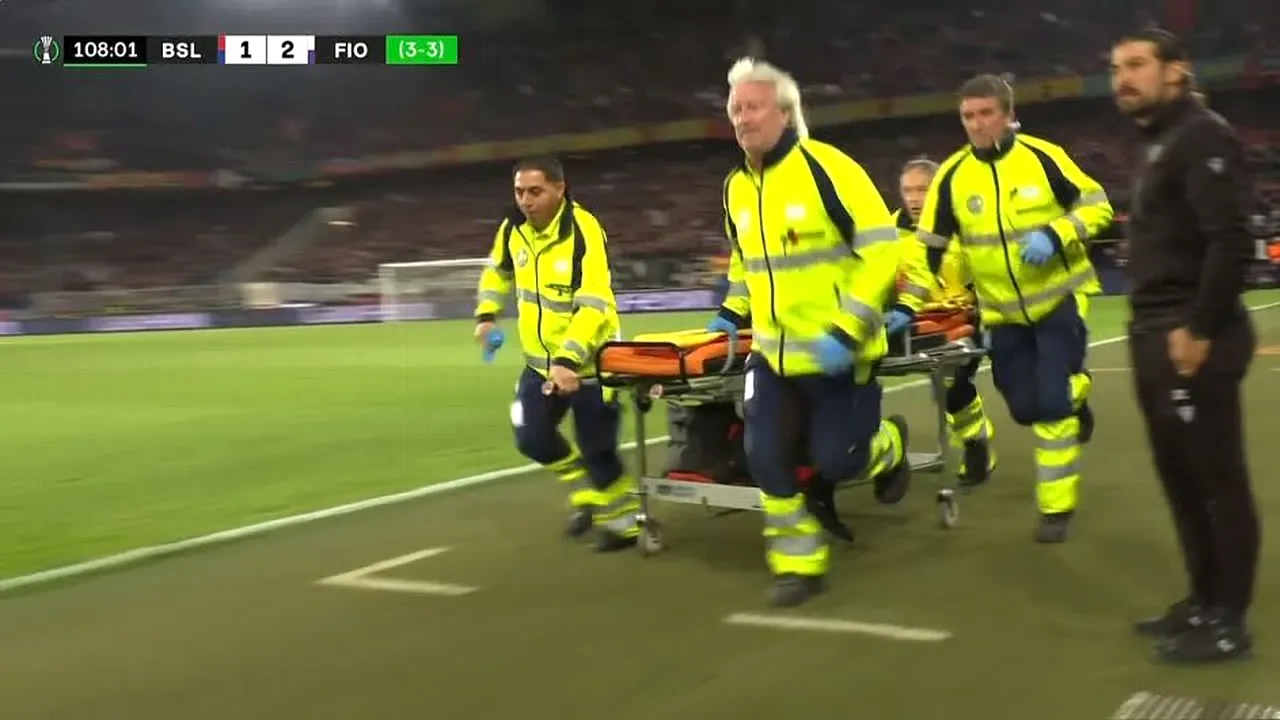 Momente de panică la Basel - Fiorentina! Medicii și jucătorii au sărit în ajutorul unui fan căruia i s-a făcut rău! A fost transportat de urgență la spital | VIDEO