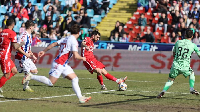 Oțelul - FC Hermannstadt 0-2, în etapa 30 din Superliga. Gazdele au terminat meciul cu 3 oameni mai puțin