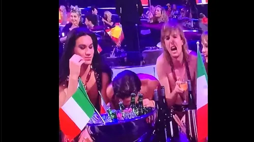 Incident șocant petrecut în direct la Eurovision! Italianul care a câștigat concursul, filmat în timp ce trăgea pe nas. Cum i-a atras atenția un coleg | VIDEO
