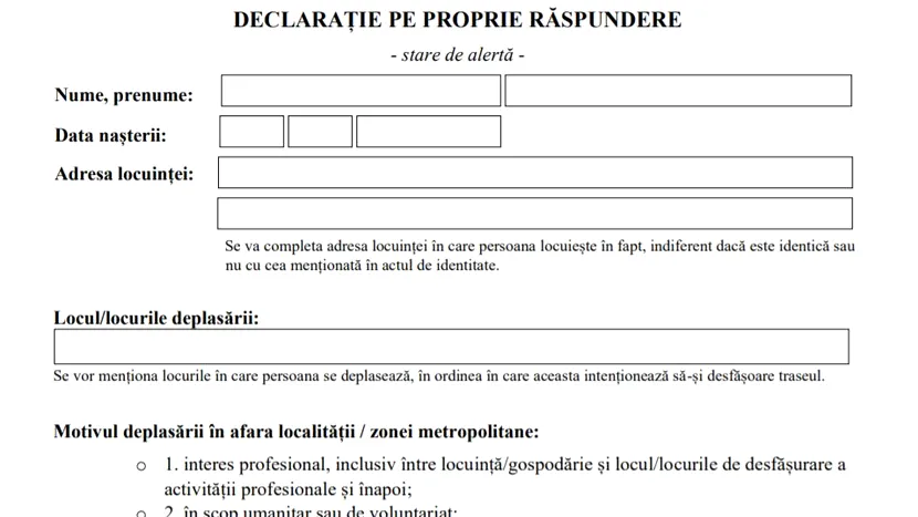 În ce condiții vom putea părăsi localitatea din 15 mai și cum arată noua declarație pe propria răspundere