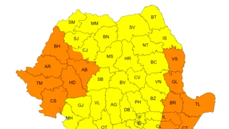 METEO. ANM: Toată țara sub cod portocaliu și galben de la noapte