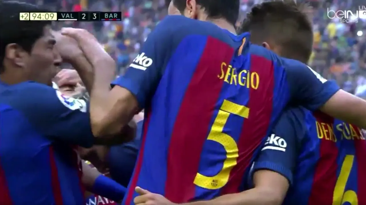 Barcelona a câștigat la ultima fază, iar fanii Valenciei au înnebunit! VIDEO | Neymar, Suarez și Mascherano au căzut ca secerați, Messi s-a înjurat cu suporterii 