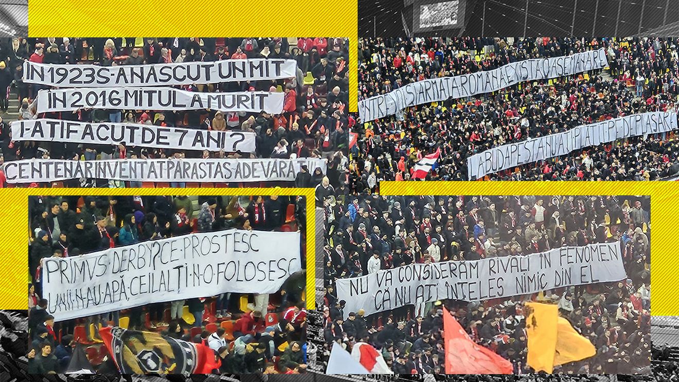 CRONICA ULTRA. Un derby urât. Puține mesaje și cam atât. PCH, ironii pentru rapidiști. „Bocciu” nu a fost uitat: „În loc să refuzi, ar fi trebuit să mulțumești, v-am pus la inelul 3 cu gândul să slăbești”. Boicot din partea „FCD- SUD”. „Ultras nu e despre...”. FOTO VIDEO