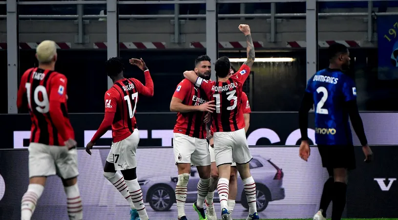 AC Milan, victorie mare în derby-ul cu Inter! Giroud a reușit o dublă de senzație și echipa lui Pioli este la un punct de primul loc în Serie A, după un final fabulos